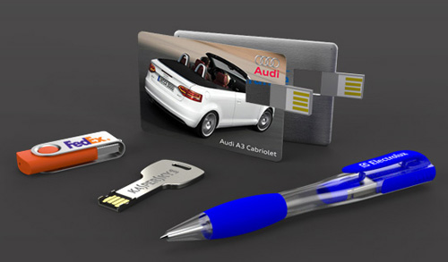 una imagen de memorias USB con logotipo personalizado para generar negocio